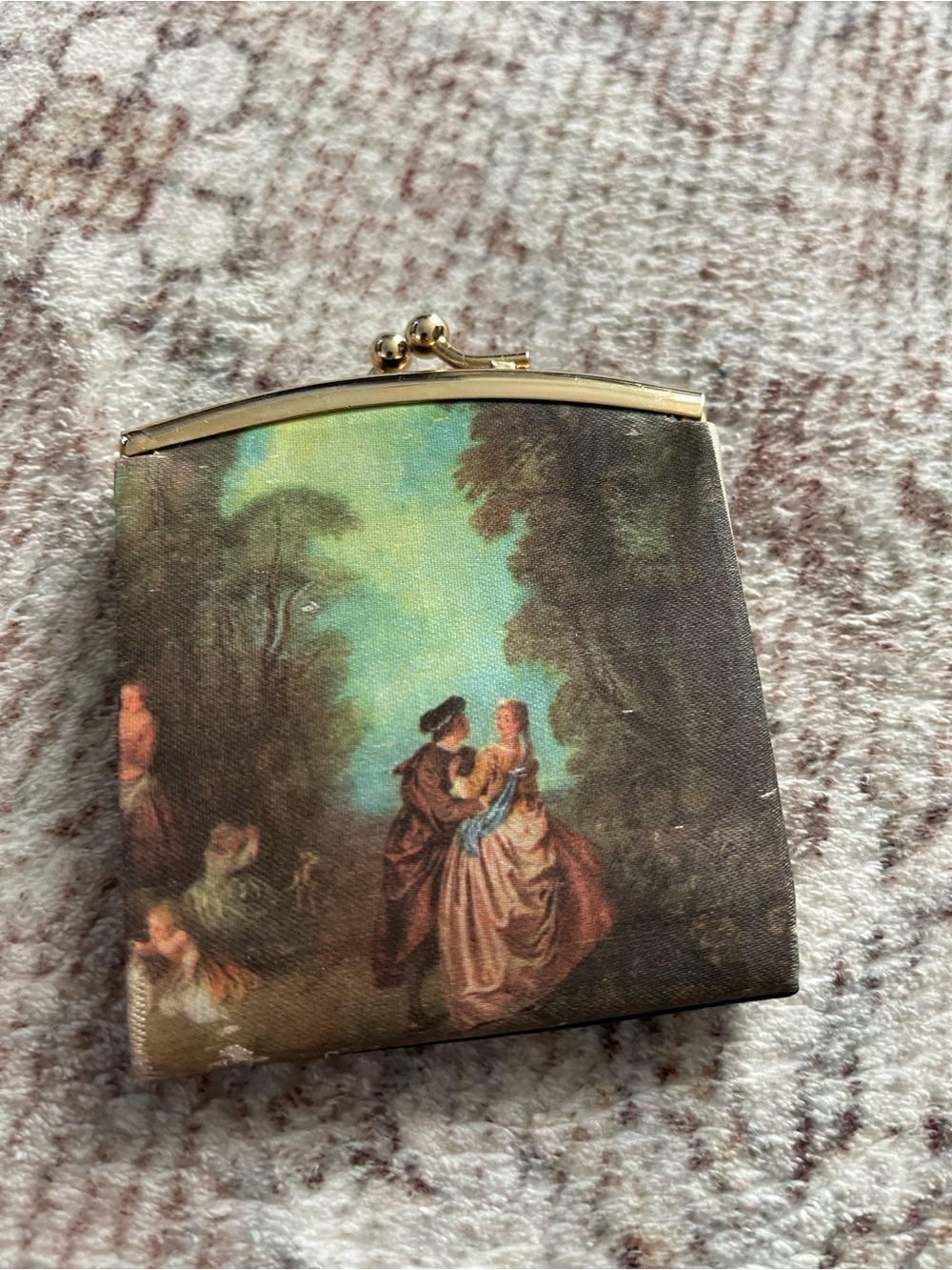 New Made in Italy Shiny Satin Kiss Lock Coin Purse - French Rococo Art Wallet